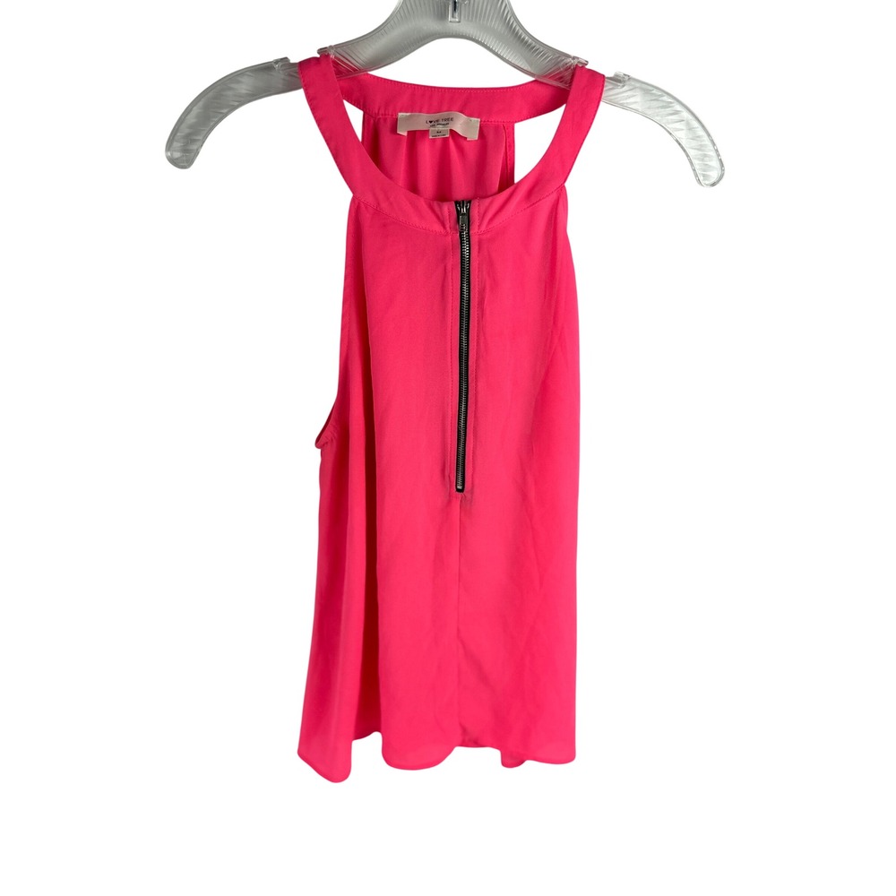 Love Tree Womens Neon Pink Halter Zip Front Sleeveless Blouse Top Medium